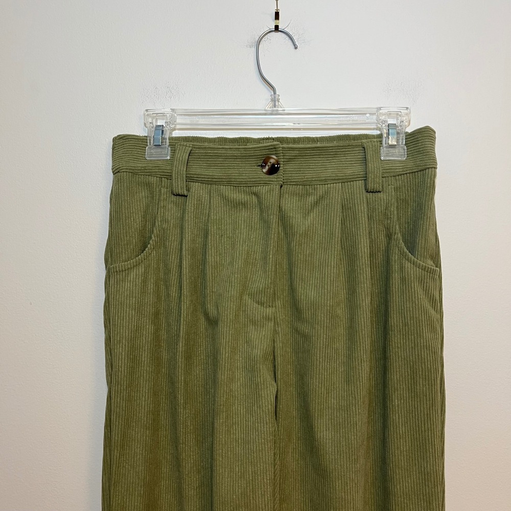 Halara Pants Green Corduroy High Waisted Pleated Pockets Green Small Casual - Picture 3 of 5